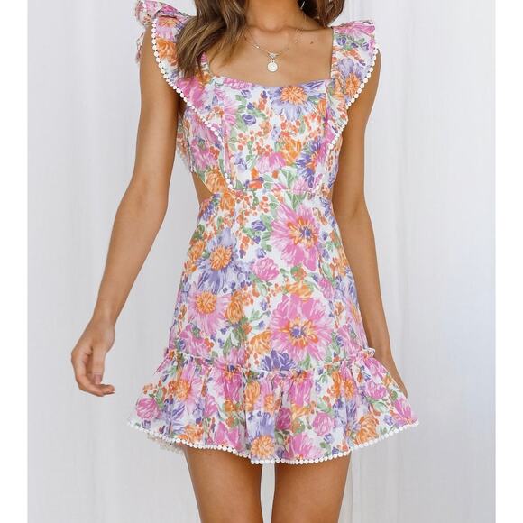 Hello Molly Dresses & Skirts - Hello Molly Floral Ruffle Mini Dress Backless Coquette Festival Boho Size 8